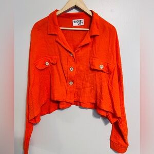*** BUCKETLIST Women's Orange Button-Up Top